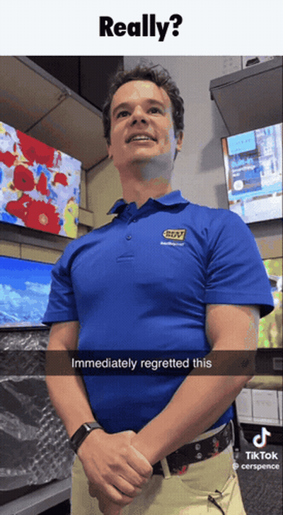 A Man Wearing A Blue Shirt That Says Gtv On It GIF