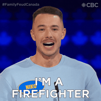 A Man Wearing A Blue Shirt That Says I 'M A Firefighter On It GIF