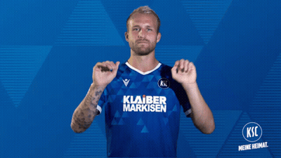 A Man Wearing A Blue Shirt That Says " Klaber Markisen " On It GIF