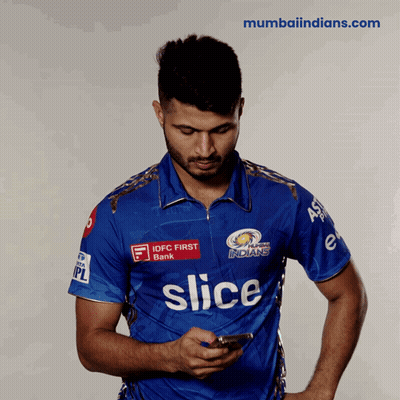 A Man Wearing A Blue Shirt That Says Slice GIF