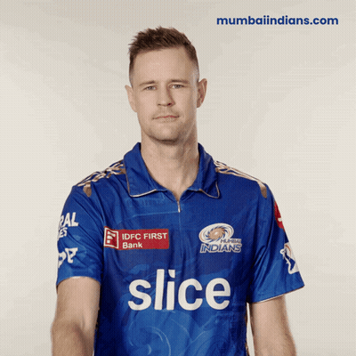 A Man Wearing A Blue Shirt That Says Slice On The Front GIF