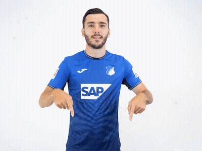 A Man Wearing A Blue Shirt With Sap On It GIF