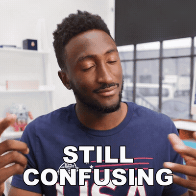 A Man Wearing A Blue Shirt With The Word Still Confusing On It GIF