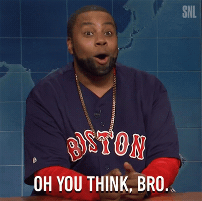 A Man Wearing A Boston Jersey Says " Oh You Think Bro " GIF