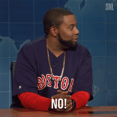 A Man Wearing A Boston Shirt Says No GIF