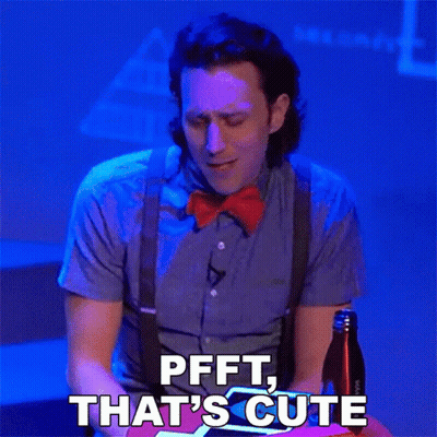 A Man Wearing A Bow Tie And Suspenders Says " Pfft That 'S Cute " GIF