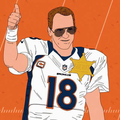 A Man Wearing A Broncos Jersey With A Sheriff 'S Badge On It GIF