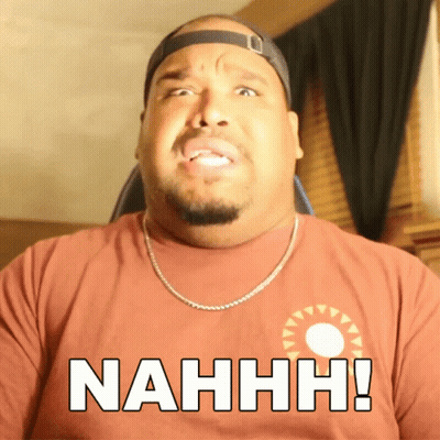 A Man Wearing A Brown Shirt That Says Nahhh GIF