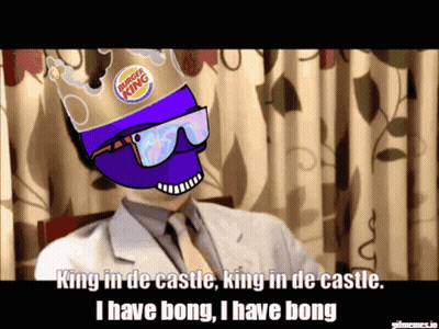 A Man Wearing A Burger King Crown And Sunglasses Says " King In De Castle King In De Castle " GIF