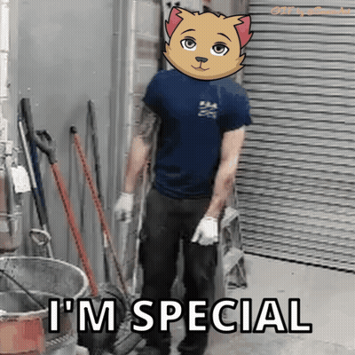 A Man Wearing A Cat Mask Says I 'M Special While Standing In A Warehouse GIF