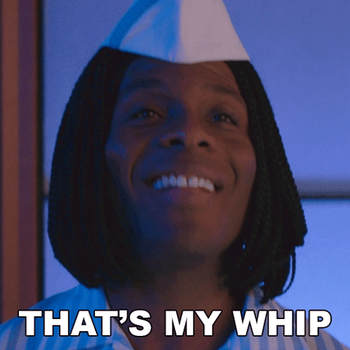A Man Wearing A Chef Hat Is Smiling With The Words That 'S My Whip Below Him GIF