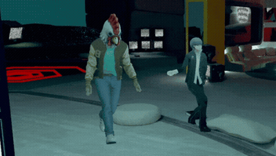 A Man Wearing A Chicken Mask And A Jacket With The Number 8 On It GIF