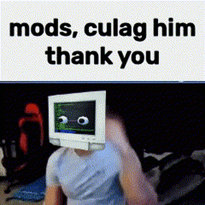 A Man Wearing A Computer Monitor On His Head Says Mods , Culag Him Thank You . GIF