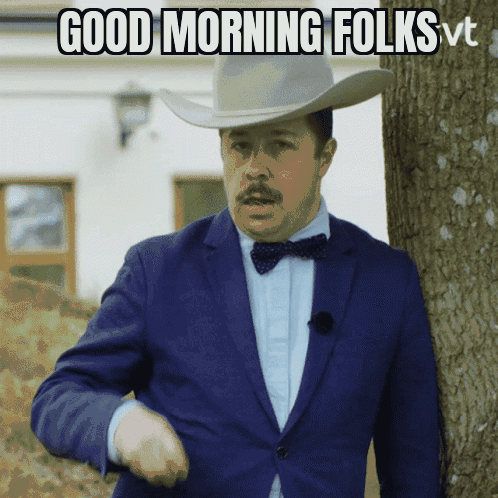 A Man Wearing A Cowboy Hat And A Bow Tie Says Good Morning Folks GIF