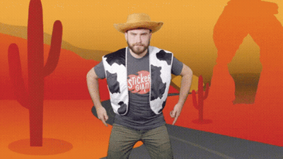 A Man Wearing A Cowboy Hat And A Sticker Giant Shirt GIF