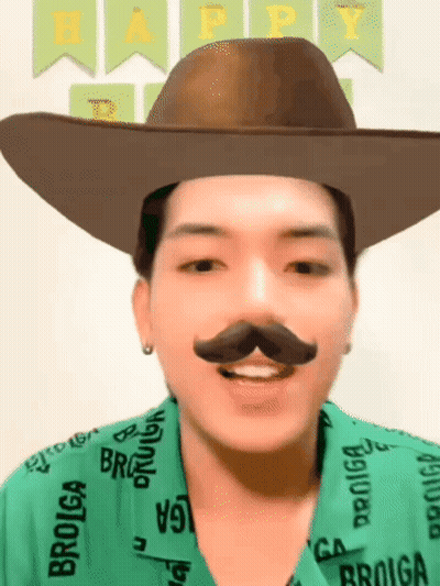 A Man Wearing A Cowboy Hat And Fake Mustache . GIF