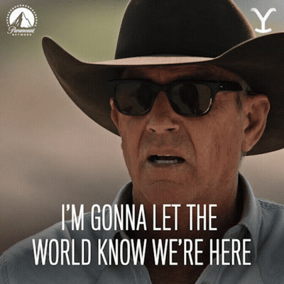 A Man Wearing A Cowboy Hat And Sunglasses With The Words I 'M Gonna Let The World Know We 'Re Here GIF