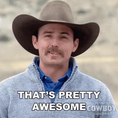 A Man Wearing A Cowboy Hat And Sweater Says " That 'S Pretty Awesome Cowboy " GIF