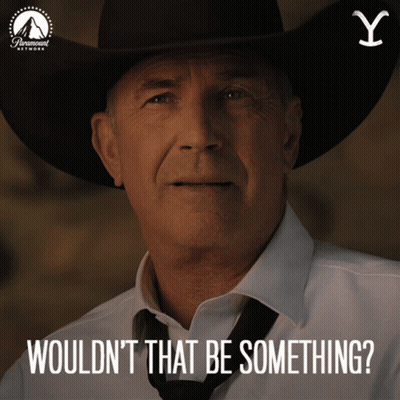 A Man Wearing A Cowboy Hat And Tie Says " Wouldn T That Be Something " GIF