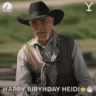 A Man Wearing A Cowboy Hat And Vest Says Happy Birthday Heidi GIF