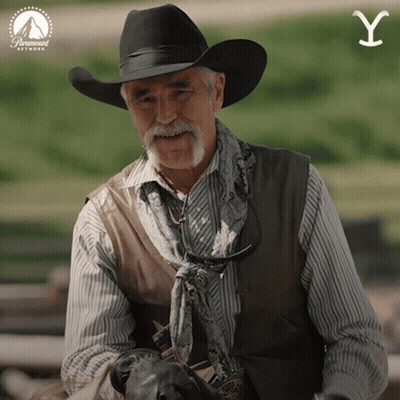 A Man Wearing A Cowboy Hat And Vest With A Paramount Network Logo GIF