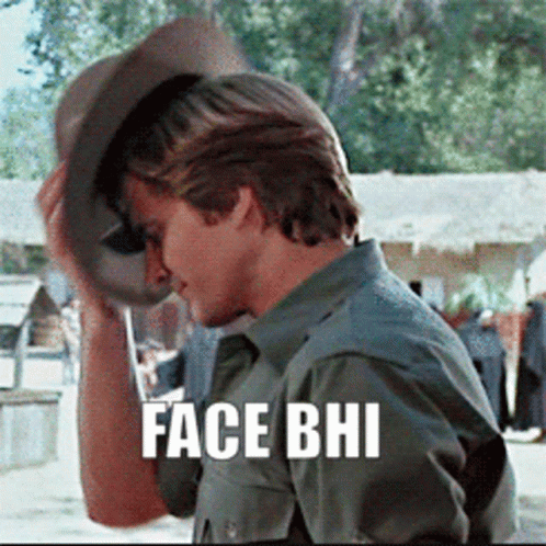 A Man Wearing A Cowboy Hat Has The Words Face Bhi Written On His Face GIF