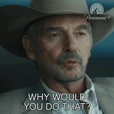 A Man Wearing A Cowboy Hat Is Asking Why Would You Do That GIF