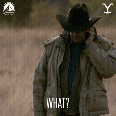 A Man Wearing A Cowboy Hat Is Talking On A Cell Phone And The Word What Is Above Him GIF