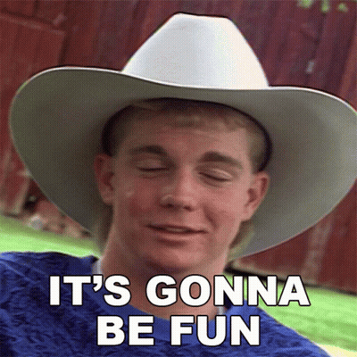 A Man Wearing A Cowboy Hat With The Words It 'S Gonna Be Fun Below Him GIF