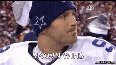 A Man Wearing A Cowboys Hat And Jersey Says Spawn Wins GIF
