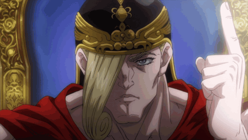 Man With Crown And Red Cape Holding Up Finger GIF