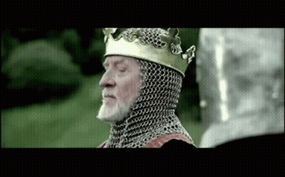 A Man Wearing A Crown And Chain Mail Is Standing In A Field GIF