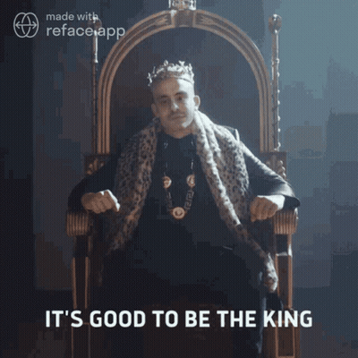 A Man Wearing A Crown Is Sitting On A Throne With The Words It 'S Good To Be The King Above Him GIF