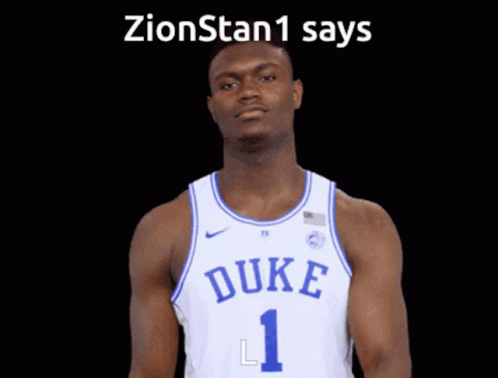 A Man Wearing A Duke Jersey Is Pointing His Finger GIF