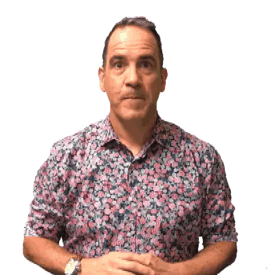 A Man Wearing A Floral Shirt Is Making A Face Sticker