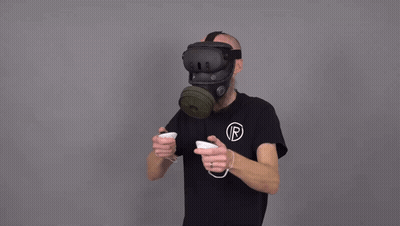 A Man Wearing A Gas Mask And A Shirt That Says Ur On It GIF