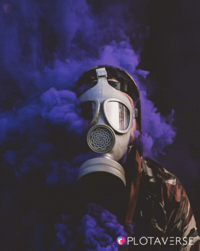 A Man Wearing A Gas Mask Is Surrounded By Purple Smoke And The Word Plotaverse Is On The Bottom GIF