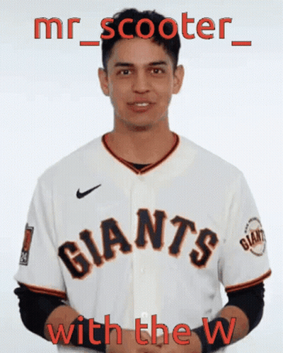 A Man Wearing A Giants Jersey Says Mr Scooter With The W. GIF