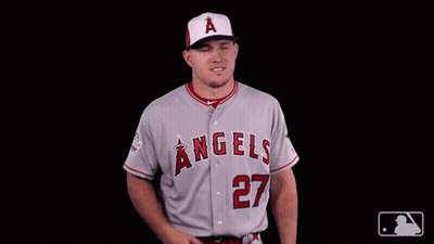A Man Wearing A Gray Angels Jersey With The Number 27 On It GIF