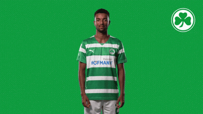 A Man Wearing A Green And White Striped Shirt With Hofmann Written On It GIF