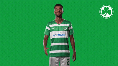 A Man Wearing A Green And White Striped Shirt With The Word Hoffmann On The Front GIF