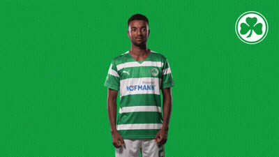 A Man Wearing A Green And White Striped Shirt With The Word Hofmann On It GIF