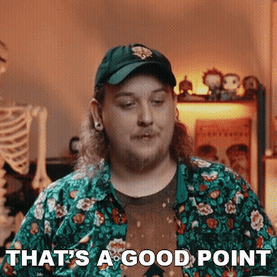 A Man Wearing A Green Hat And A Floral Shirt Says That 'S A Good Point GIF