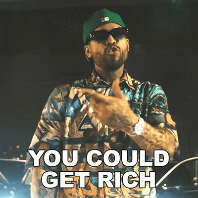 A Man Wearing A Green Hat And Sunglasses Says You Could Get Rich GIF