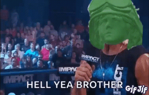 A Man Wearing A Green Helmet And Goggles Is Holding A Microphone And Says Hell Yea Brother GIF
