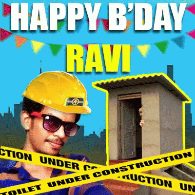A Man Wearing A Hard Hat And Sunglasses Is Standing In Front Of A Toilet Under Construction Tape GIF