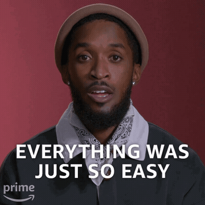 A Man Wearing A Hat And A Bandana Has The Words Everything Was Just So Easy Above Him GIF