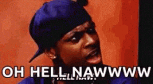A Man Wearing A Hat And A Bandana Is Making A Funny Face And Saying `` Oh Hell Nawww '' . GIF