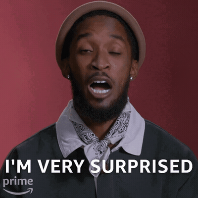 A Man Wearing A Hat And A Bandana Says I 'M Very Surprised On A Red Background GIF