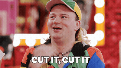 A Man Wearing A Hat And A Colorful Shirt Says " Cut It Cut It " GIF